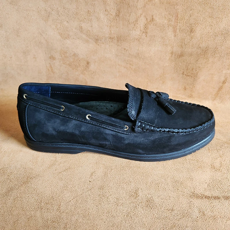 Handmade Premium Nubuck Leather Loafer In Black