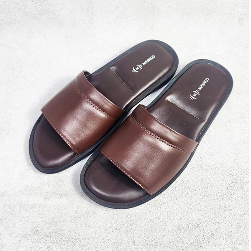 Leather Slider with maximum comfort in Brown