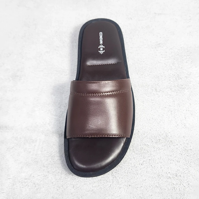 Leather Slider with maximum comfort in Brown - Image 4