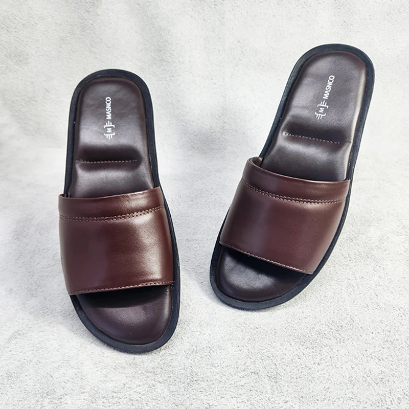 Leather Slider with maximum comfort in Brown - Image 6