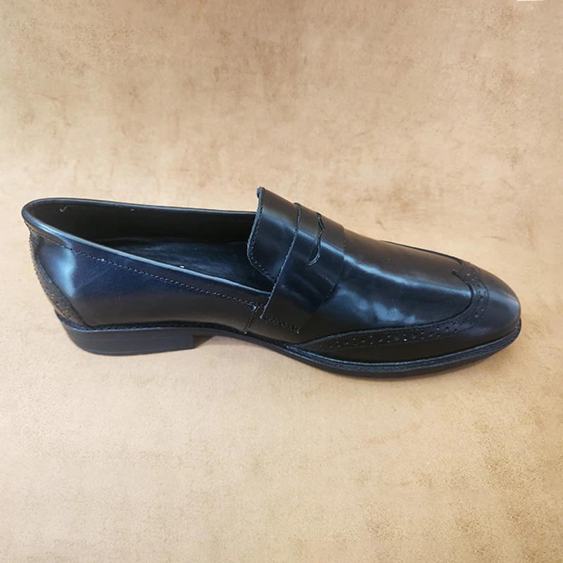 Semi Brogue Leather Loafer in Black