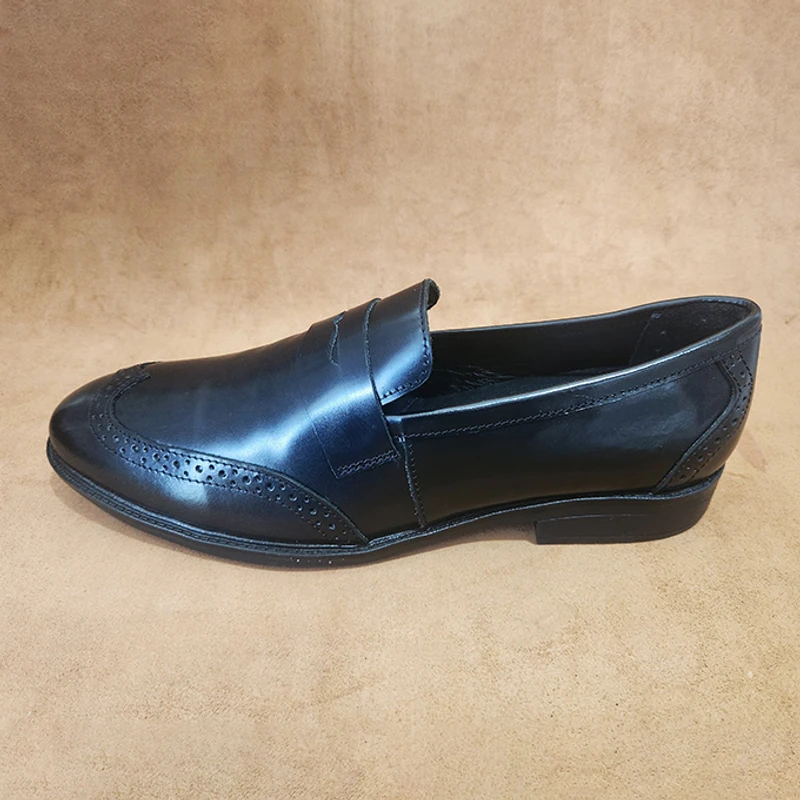 Semi Brogue Leather Loafer in Black - Image 3