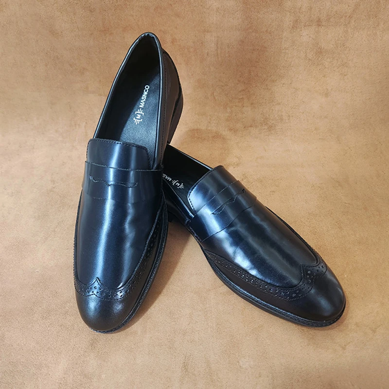 Semi Brogue Leather Loafer in Black - Image 4