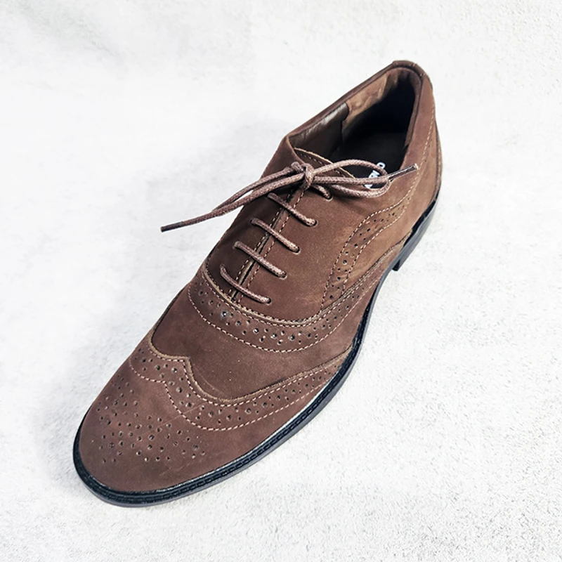 Premium Nubuck Leather Brogue Leather Shoe in Brown - Image 3