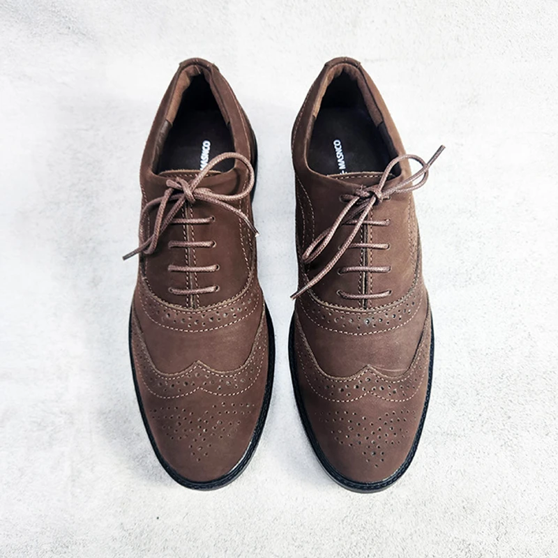 Premium Nubuck Leather Brogue Leather Shoe in Brown - Image 4