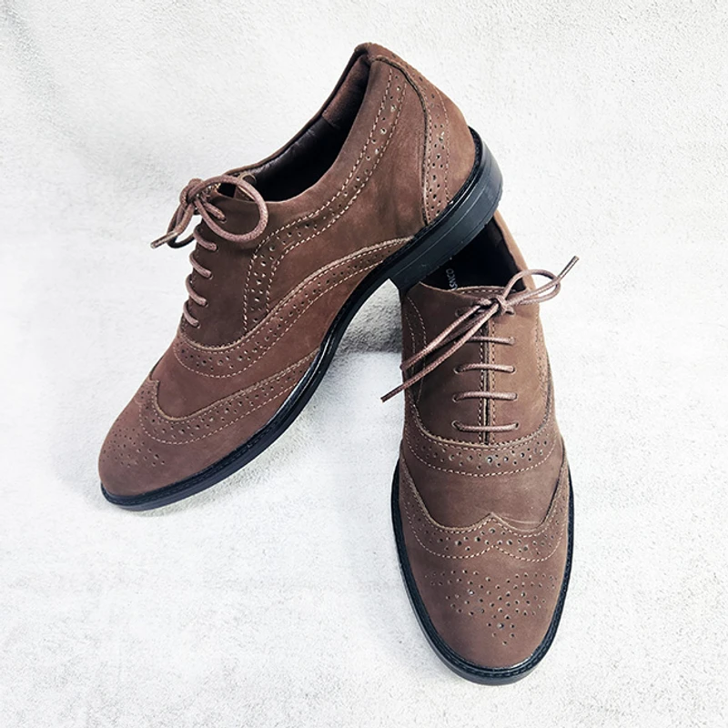 Premium Nubuck Leather Brogue Leather Shoe in Brown - Image 5