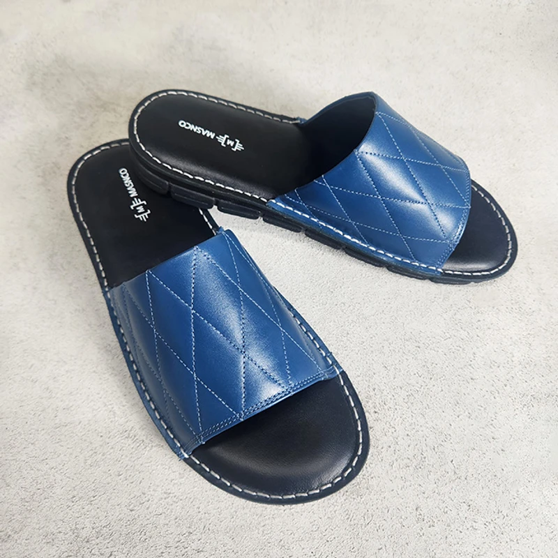 Leather Slider with maximum comfort in Blue