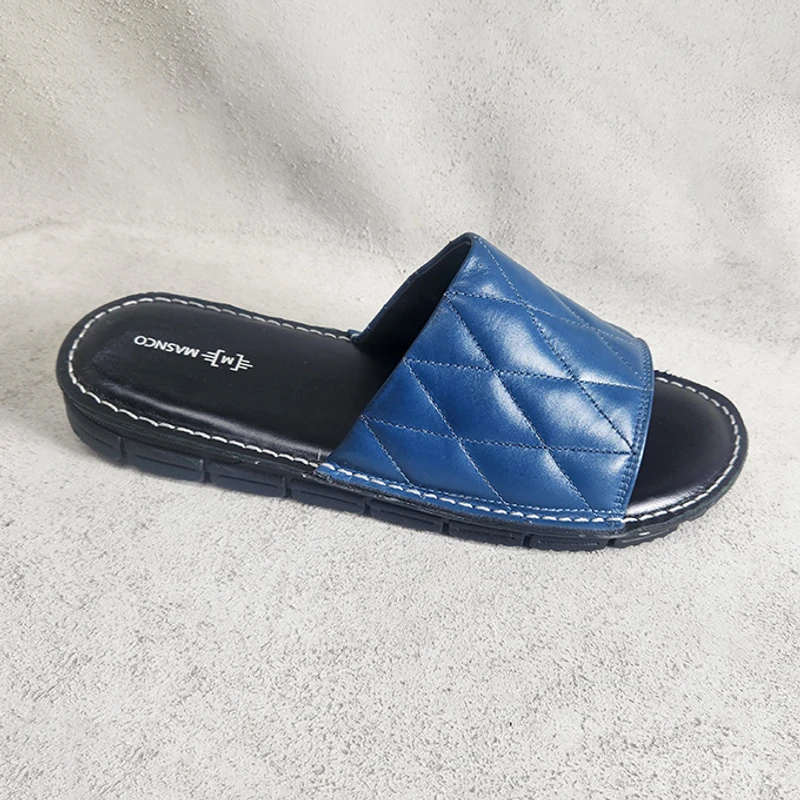 Leather Slider with maximum comfort in Blue