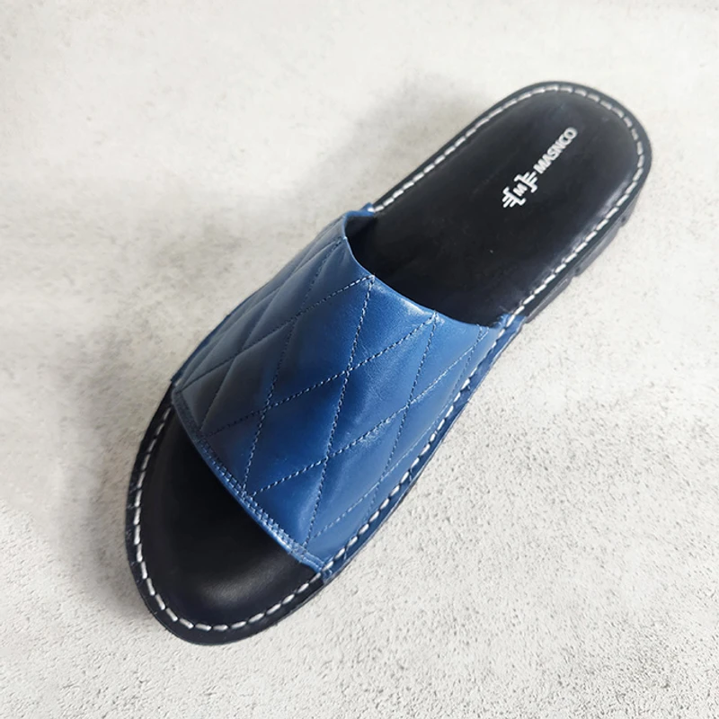 Leather Slider with maximum comfort in Blue - Image 3