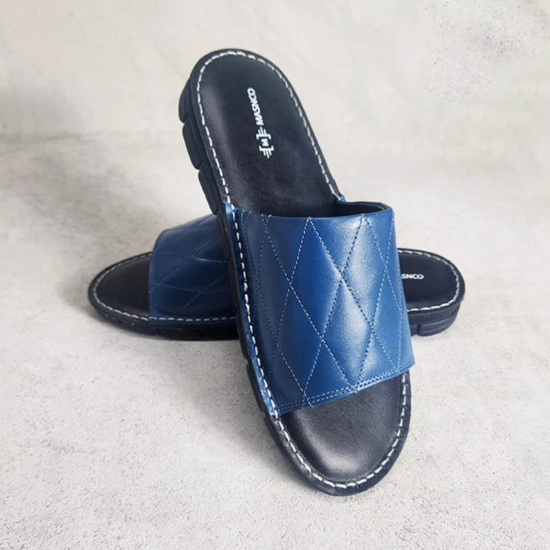 Leather Slider with maximum comfort in Blue - Image 5