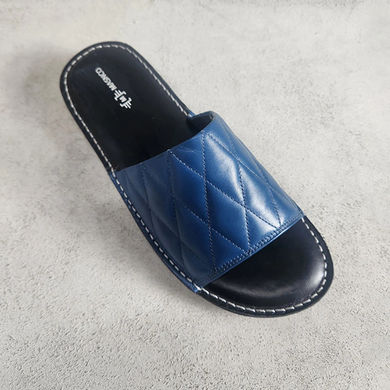 Leather Slider with maximum comfort in Blue - Image 6