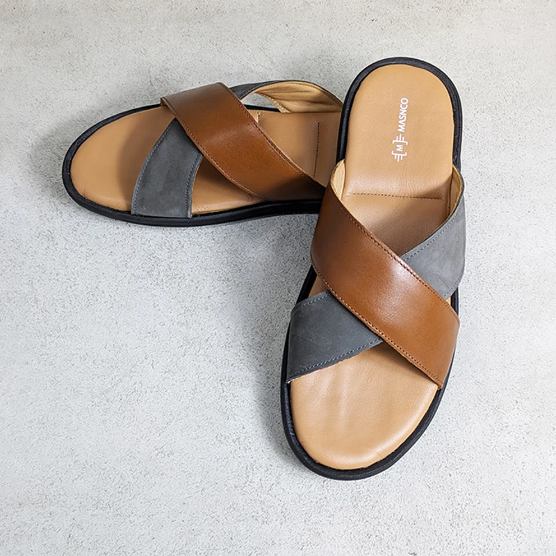 Crossover Strap Sandal In Suede Mix