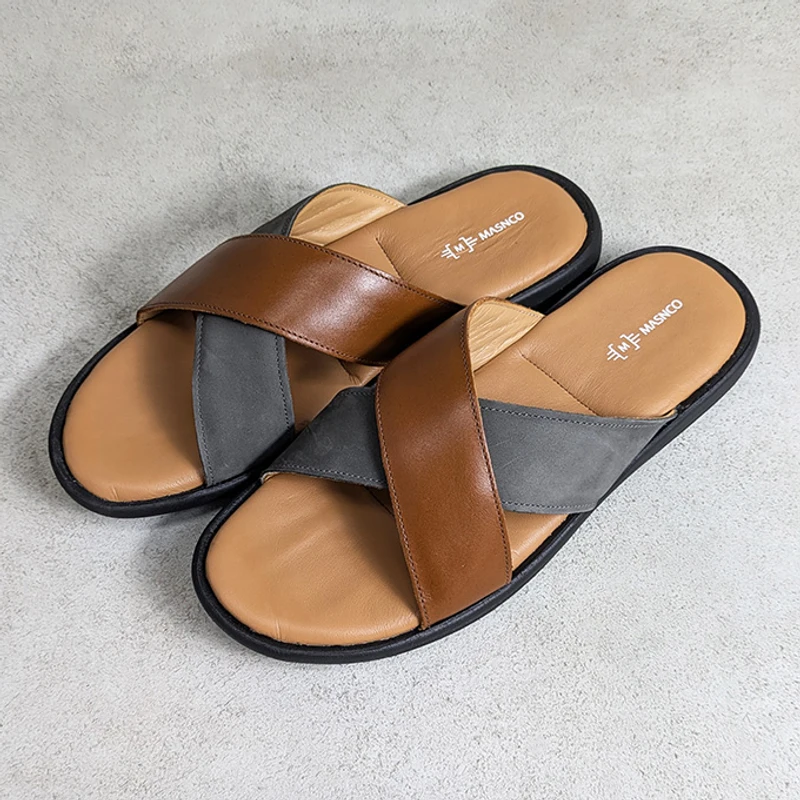 Crossover Strap Sandal In Suede Mix