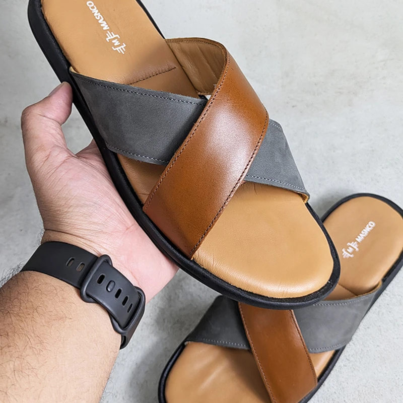 Crossover Strap Sandal In Suede Mix - Image 3
