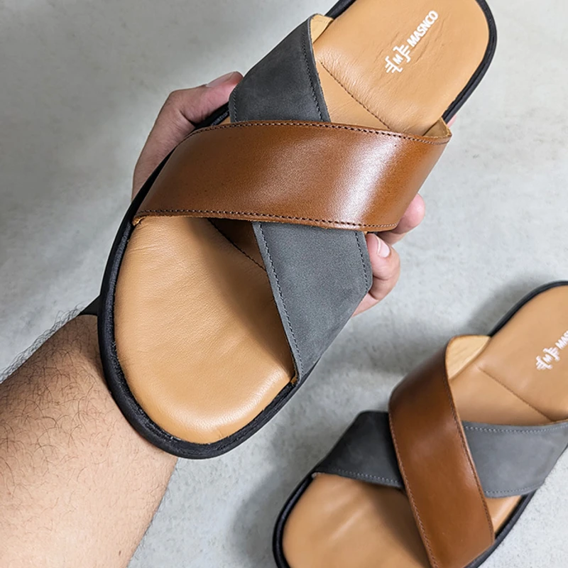 Crossover Strap Sandal In Suede Mix - Image 4