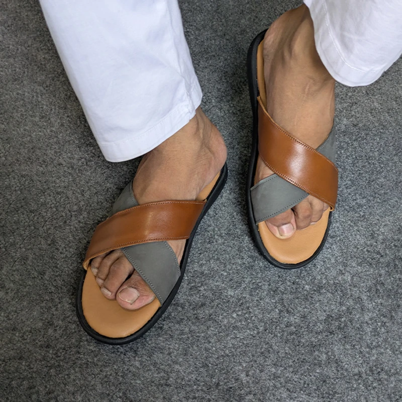 Crossover Strap Sandal In Suede Mix - Image 8