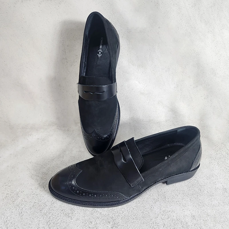 Semi Brogue Men’s Suede Combination Leather shoe - Image 4