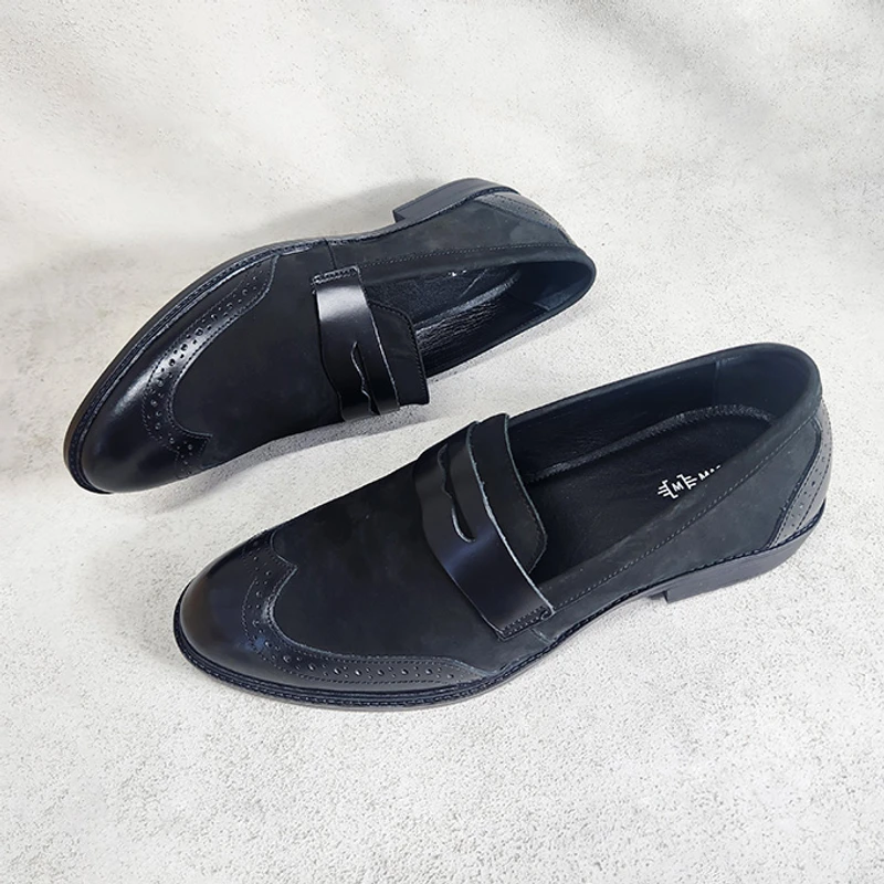 Semi Brogue Men’s Suede Combination Leather shoe - Image 5