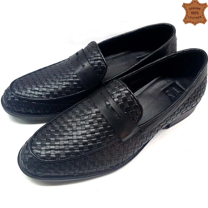 Premium Black Hand Braided Leather Shoes