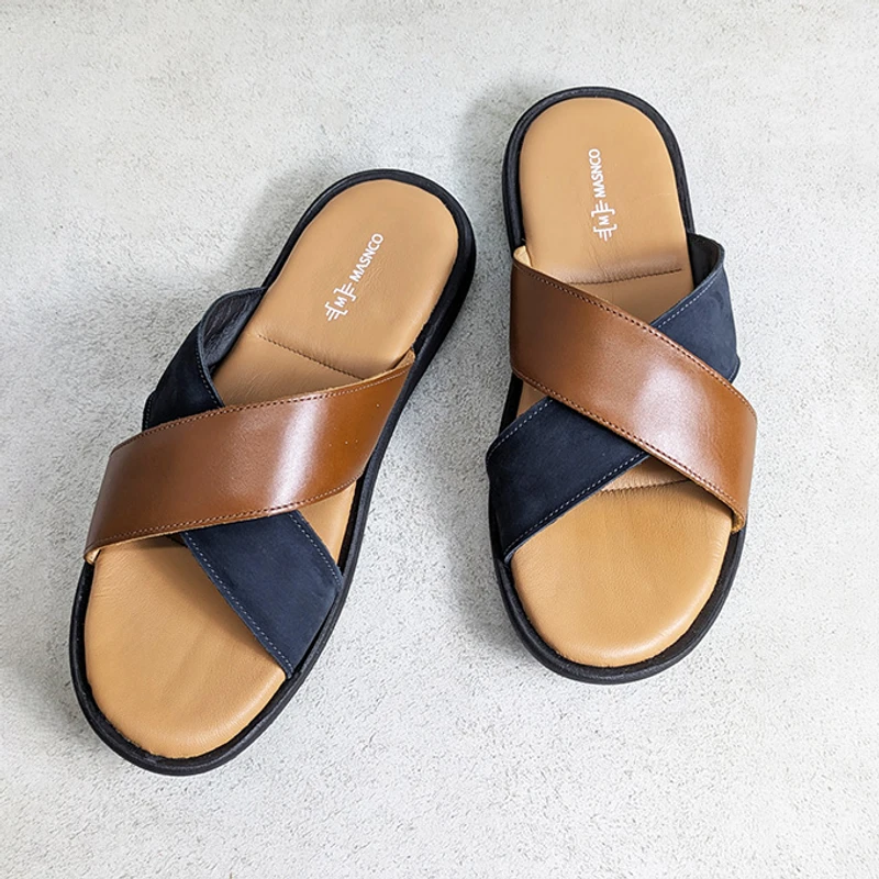 Crossover Strap Sandal In Suede Mix