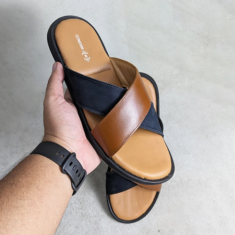 Crossover Strap Sandal In Suede Mix