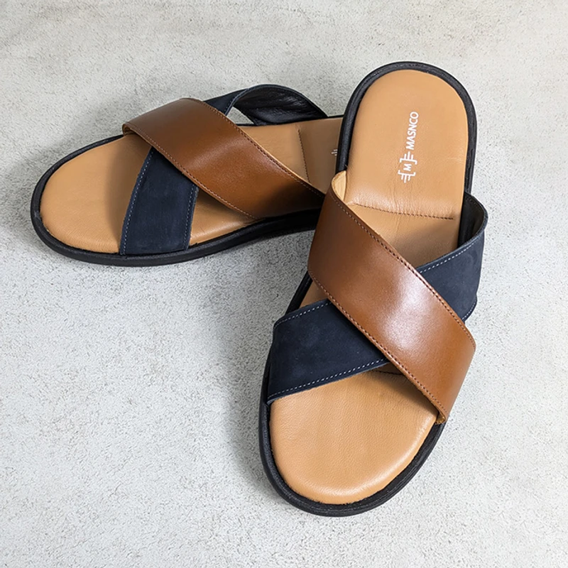Crossover Strap Sandal In Suede Mix - Image 5