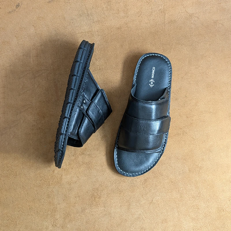 Men's Leather Sandal with High Quality Velcro
