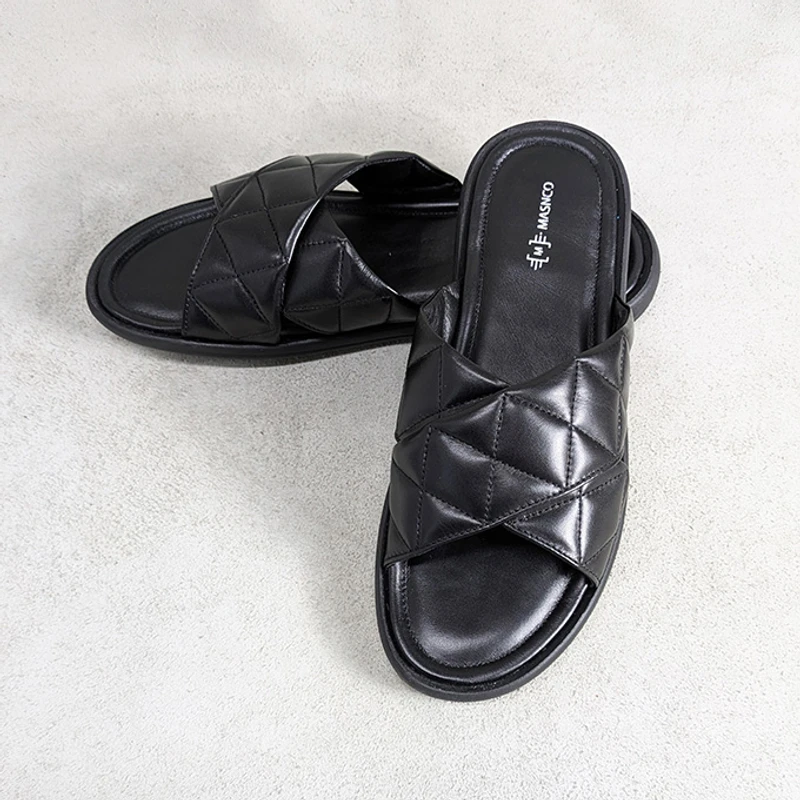 Premium Leather Straps Sandals in Black - Image 3