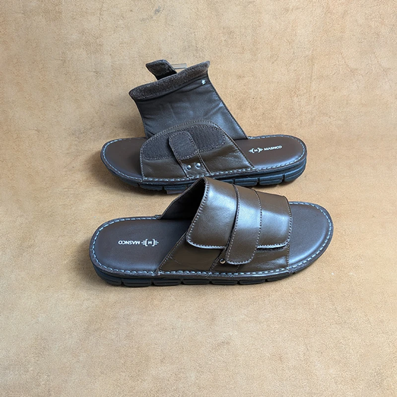Men's Leather Sandal with High Quality Velcro