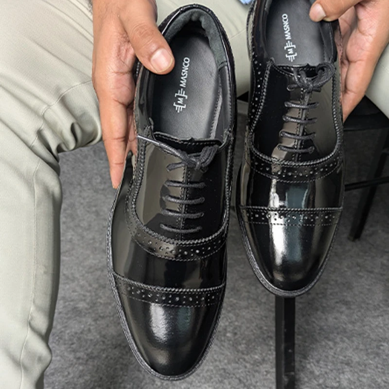 Black Mirror Polish Leather Shoes for Men