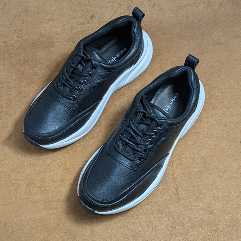 High Quality Men's Leather Sneaker in black - Image 7