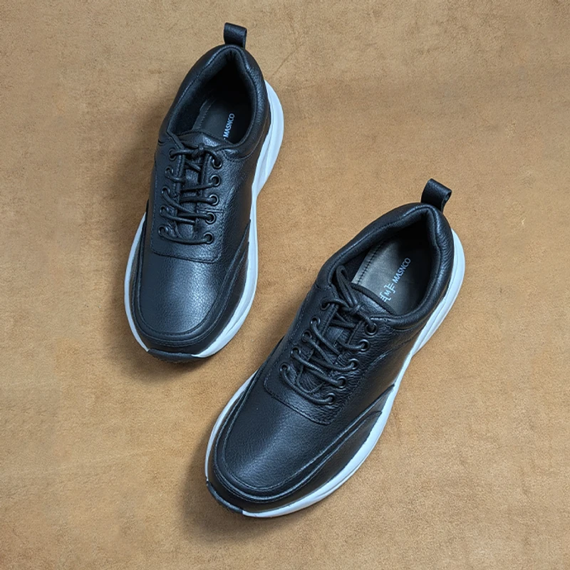 High Quality Men's Leather Sneaker in black - Image 8