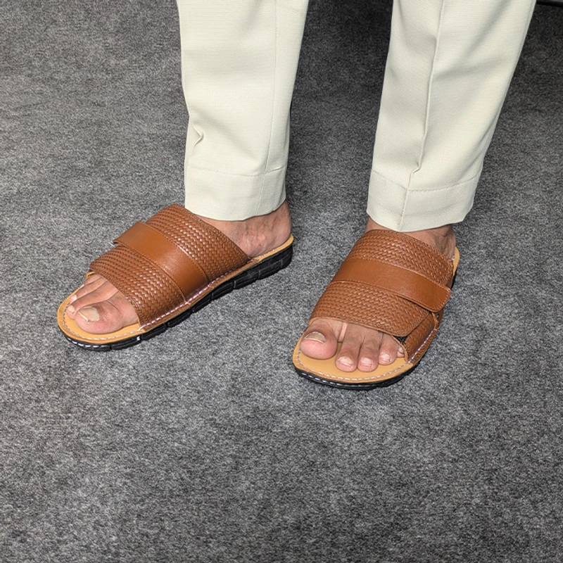 Men's Leather Sandal with High Quality Velcro