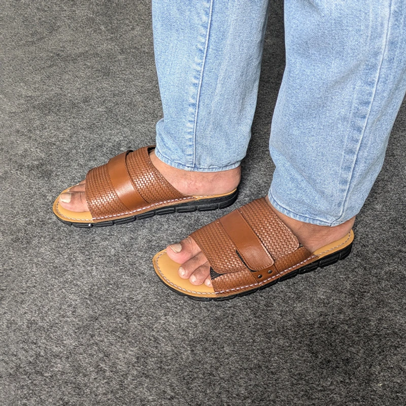 Men's Leather Sandal with High Quality Velcro