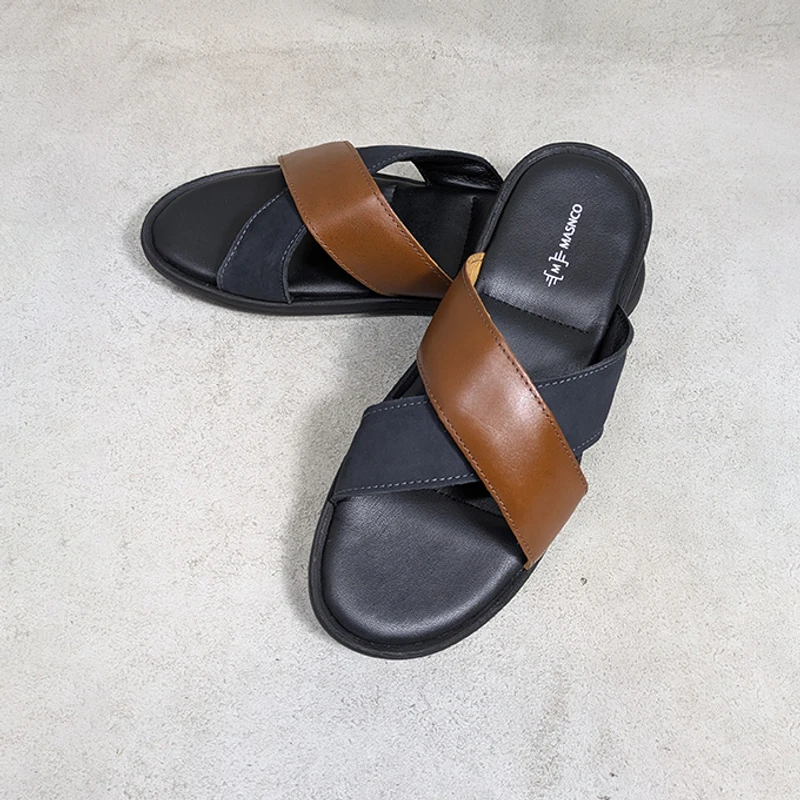 Crossover Strap Sandal In Suede Mix