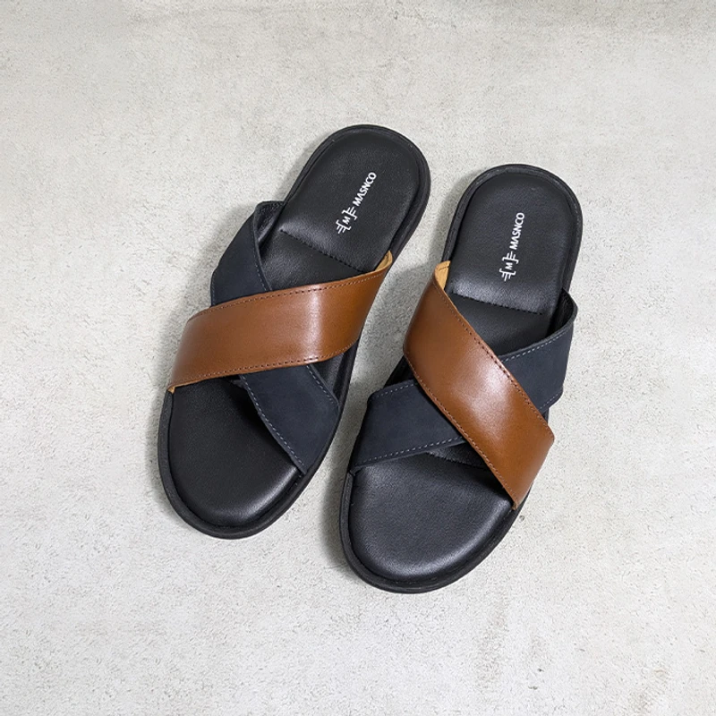 Crossover Strap Sandal In Suede Mix - Image 5