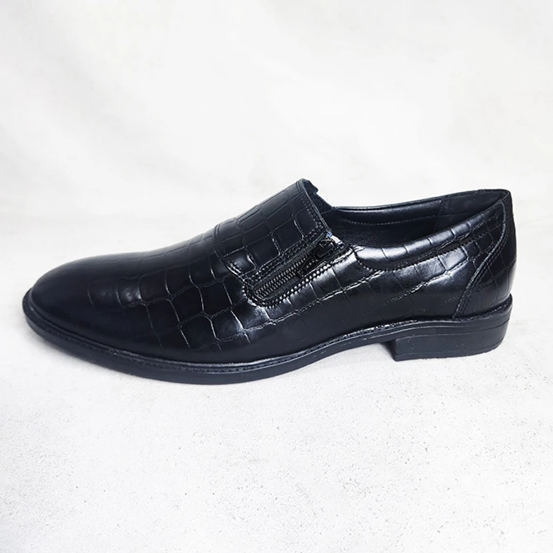 Easy to Wear Leather Shoe (Elastic & Chain on the Sides) BLK Croco