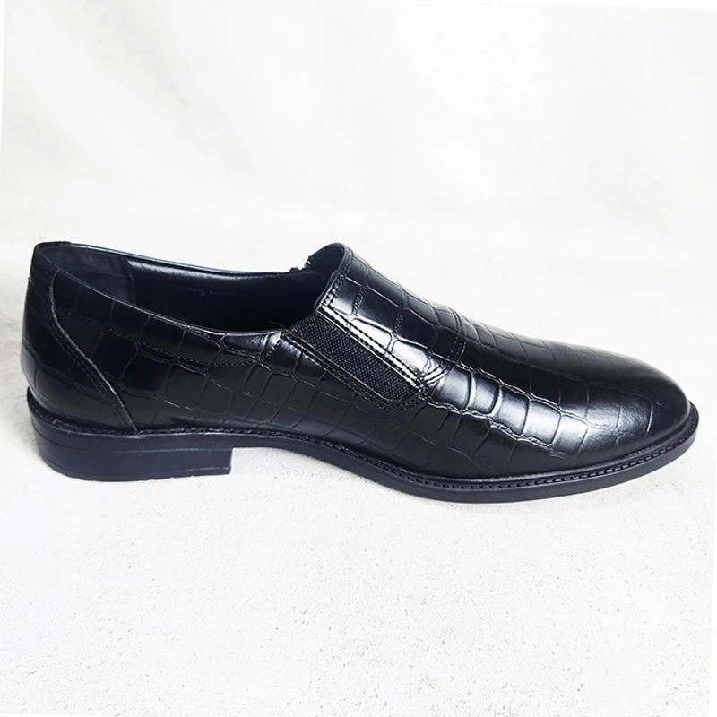 Easy to Wear Leather Shoe (Elastic & Chain on the Sides) BLK Croco - Image 3