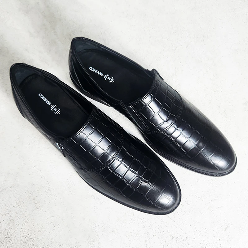 Easy to Wear Leather Shoe (Elastic & Chain on the Sides) BLK Croco - Image 4