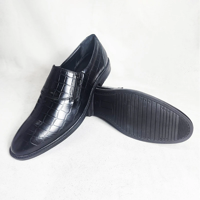 Easy to Wear Leather Shoe (Elastic & Chain on the Sides) BLK Croco - Image 5