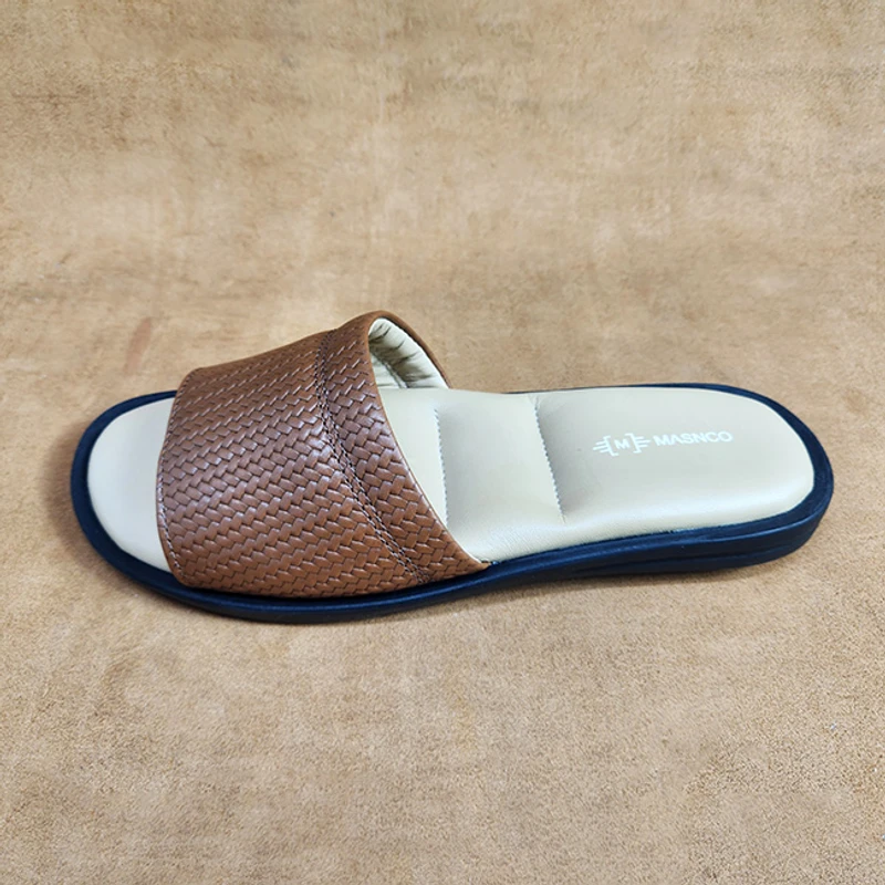 Leather Slider with maximum comfort in Printed Light Brown - Image 5