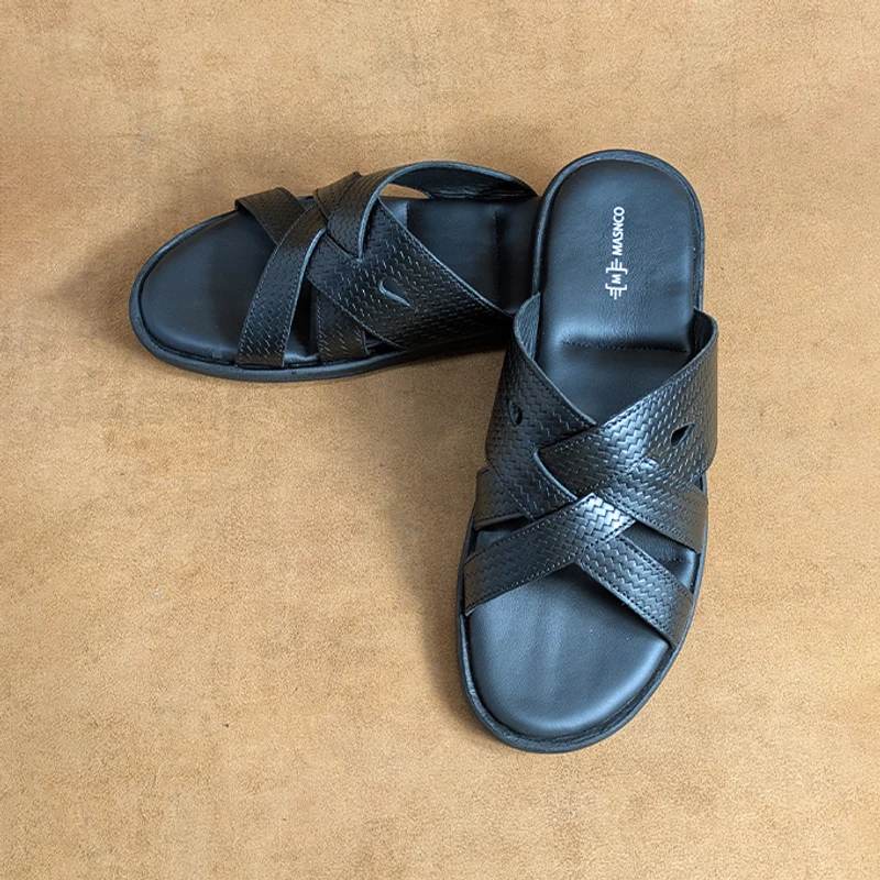 Black leather straps Sandal