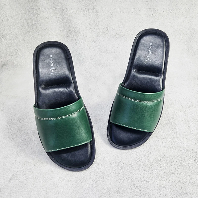Leather Slider with maximum comfort in Green - Image 4
