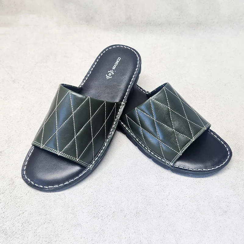 Leather Slider with maximum comfort in Green - Image 4