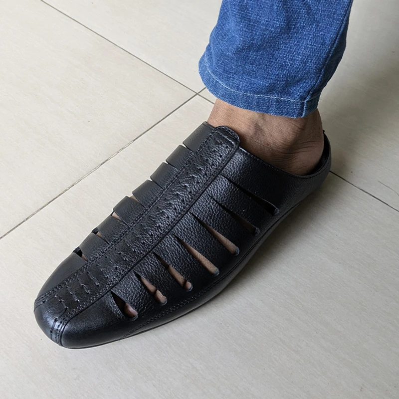 Premium Leather Half Shoes in Black - Image 3