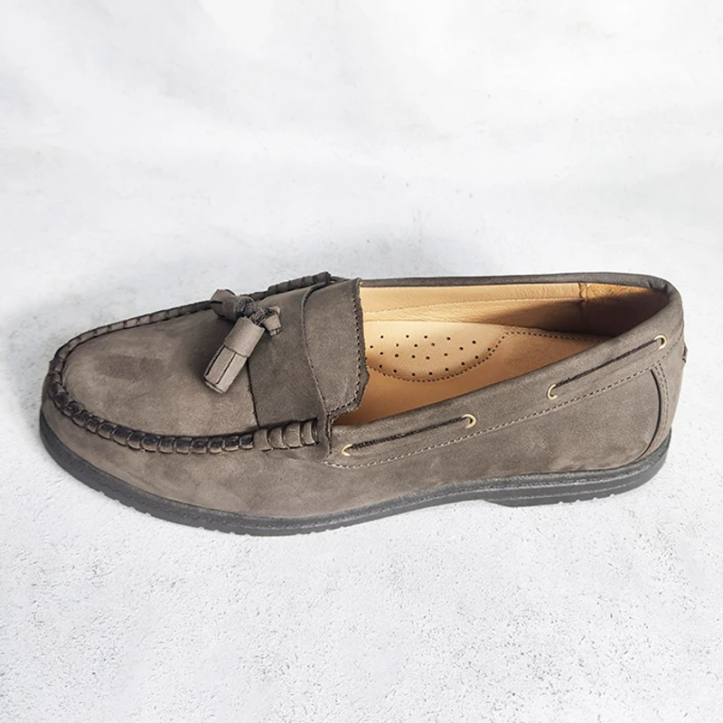Handmade Premium Nubuck Leather Loafer In Grey