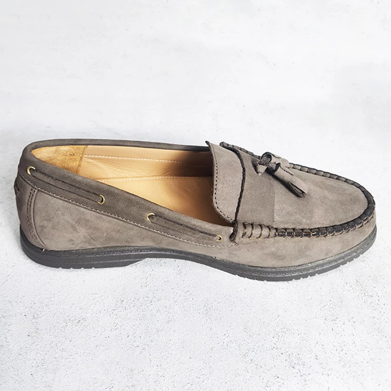 Handmade Premium Nubuck Leather Loafer In Grey