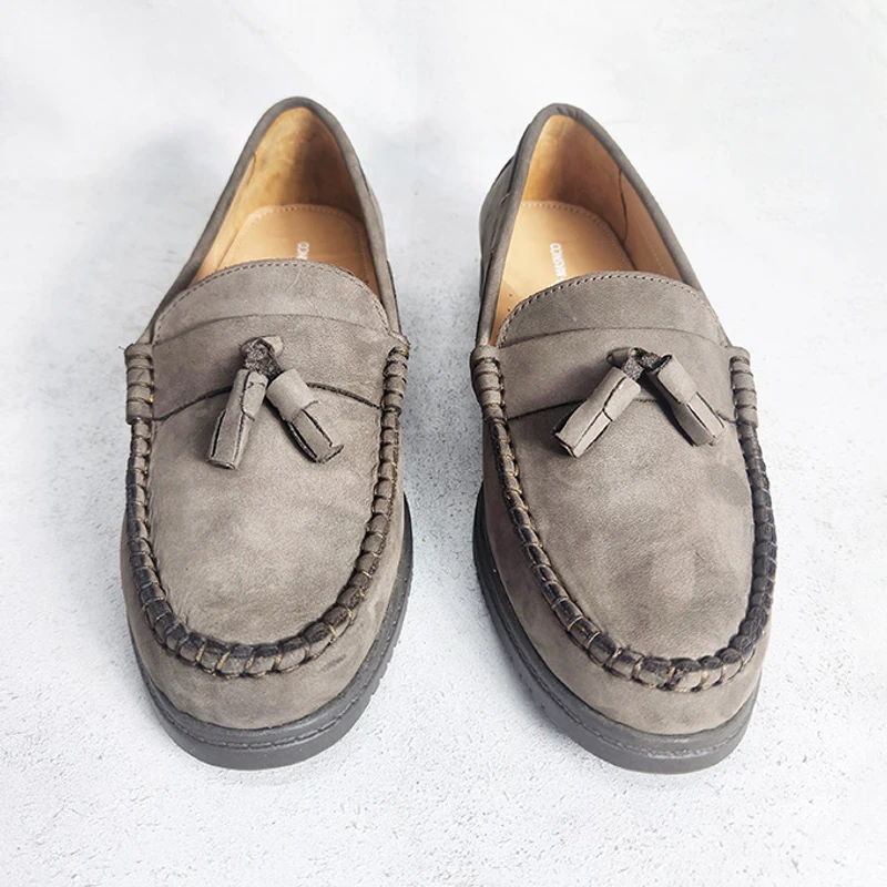Handmade Premium Nubuck Leather Loafer In Grey - Image 3
