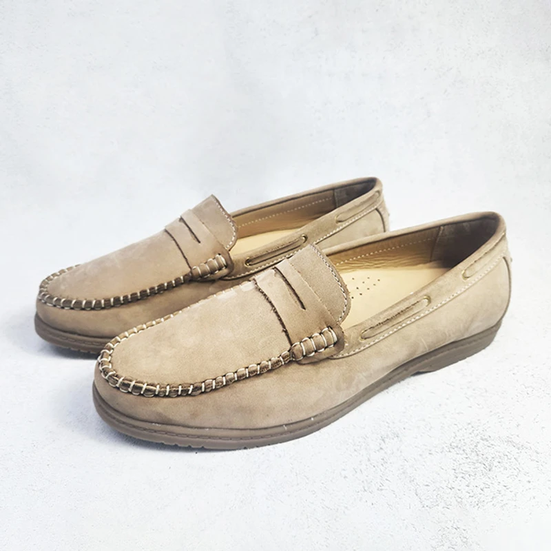 Handmade Premium Nubuck Leather Loafer In  Beige