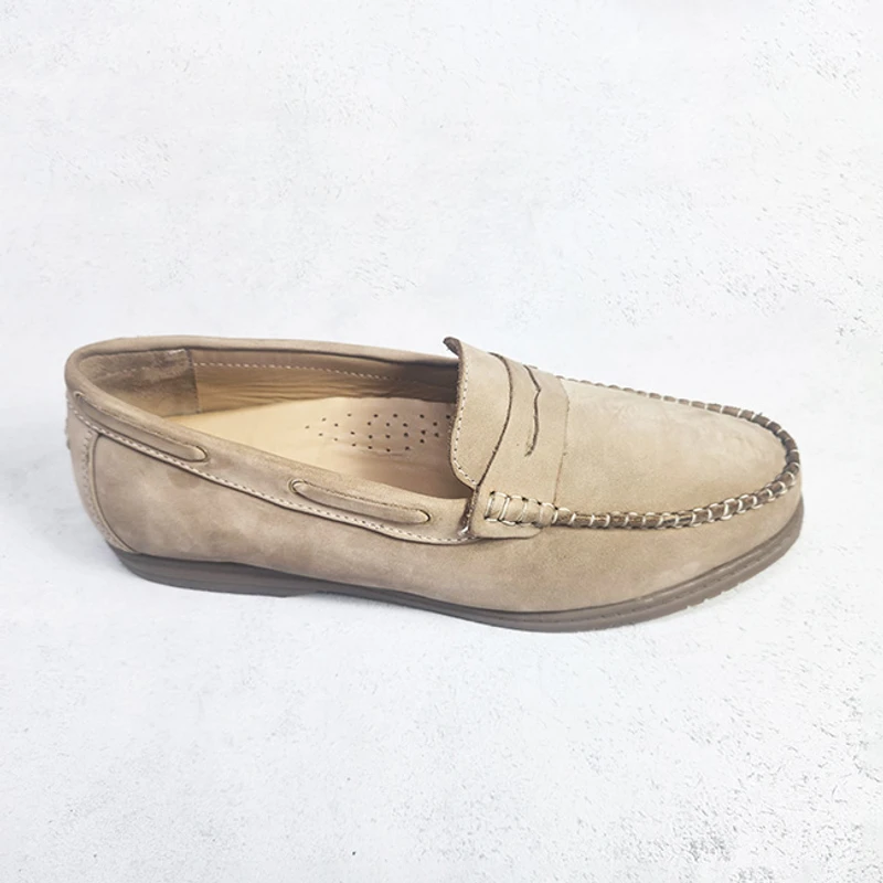 Handmade Premium Nubuck Leather Loafer In  Beige